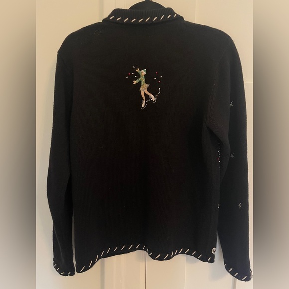 Vintage Full Zip Figure Skating Embroidery Knit Beaded Whimsical Collar Jacket - Picture 5 of 6